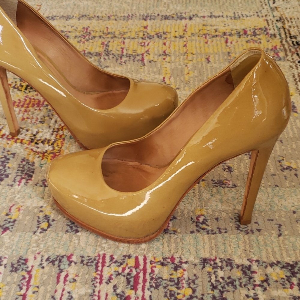 Nude Platform Patent Leather 4 3/4 in. Heels